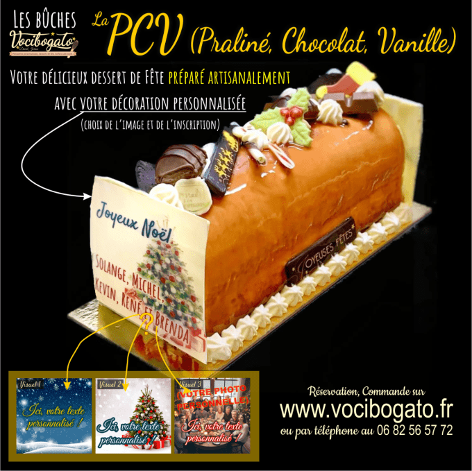 Bûche PCV (praliné chocolat vanille)