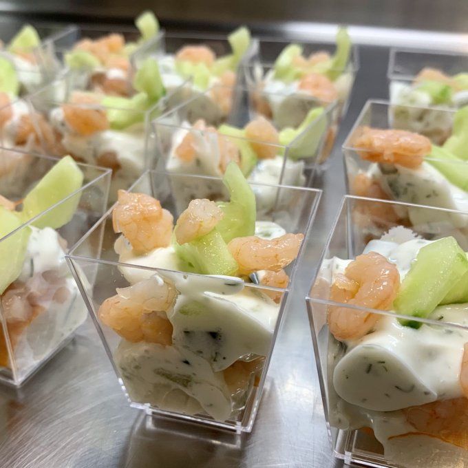 Verrine crevettes, surimi, concombre