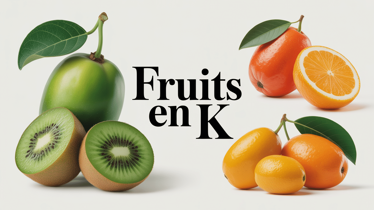 Assortiment de fruits en K avec kiwi, kaki, kumquat