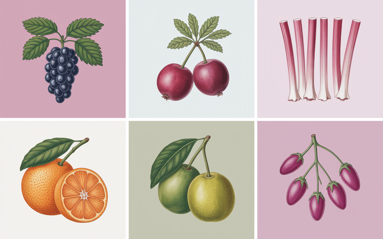 Grille de fruits en R : raisin, ramboutan, rhubarbe, reine-claude, roucou, roselle