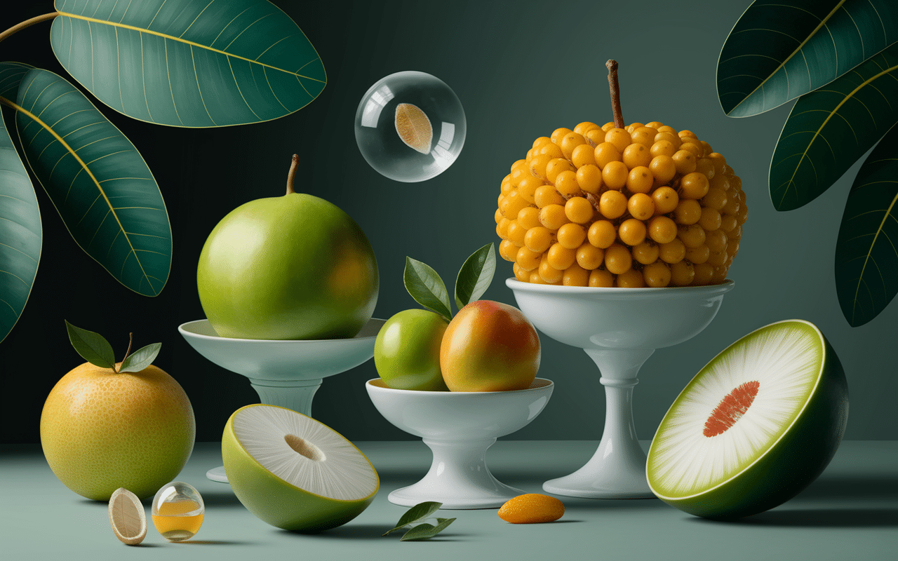 Illustration botanique de fruits en W rares