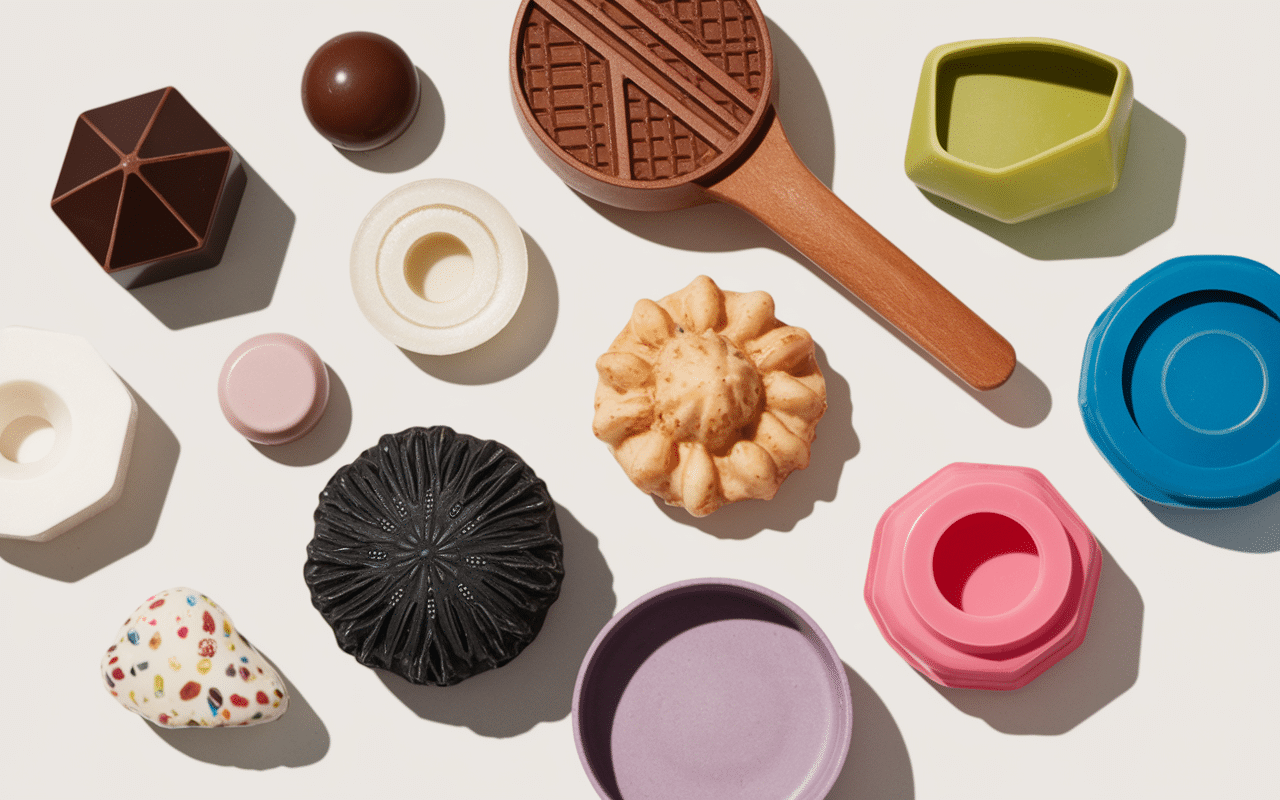 Créations variées avec moule silicone sur mesure chocolat pâtisserie industrie