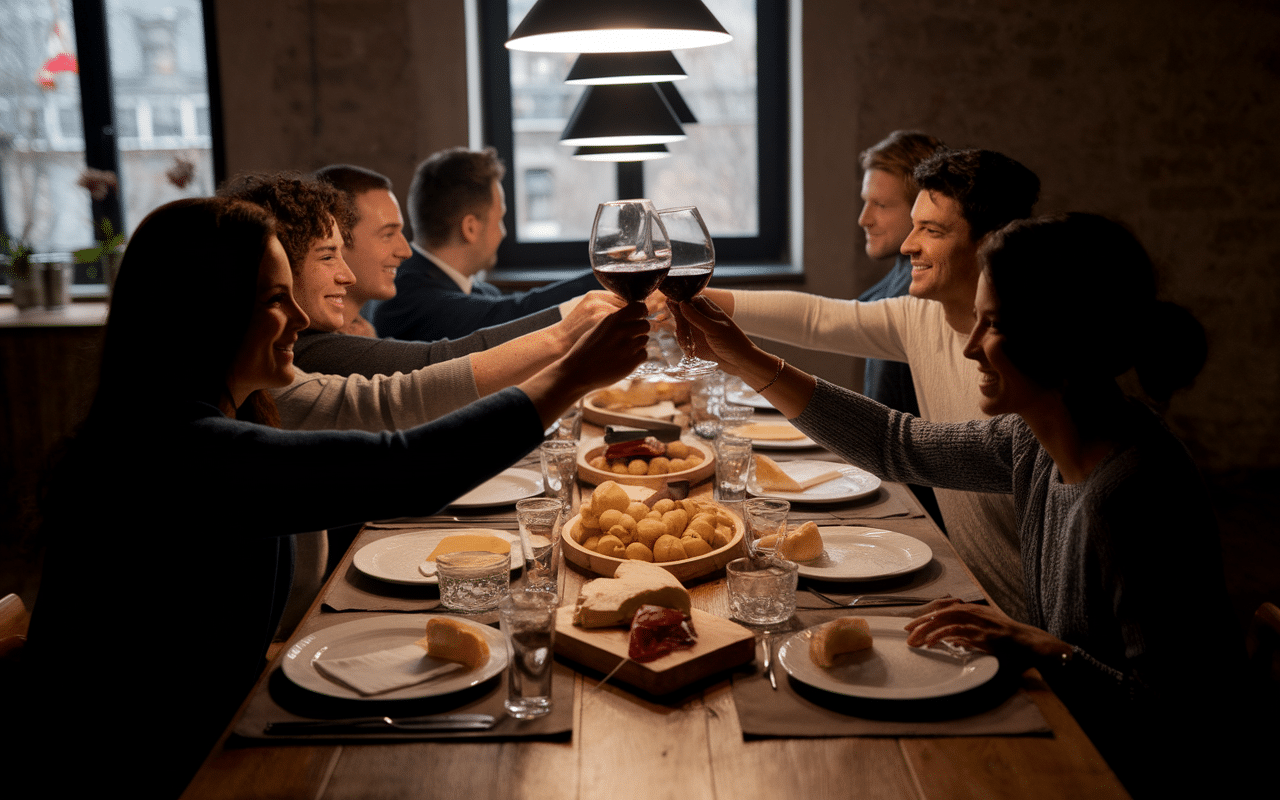 assiette franc comtoise partagée à table en ambiance bistrot
