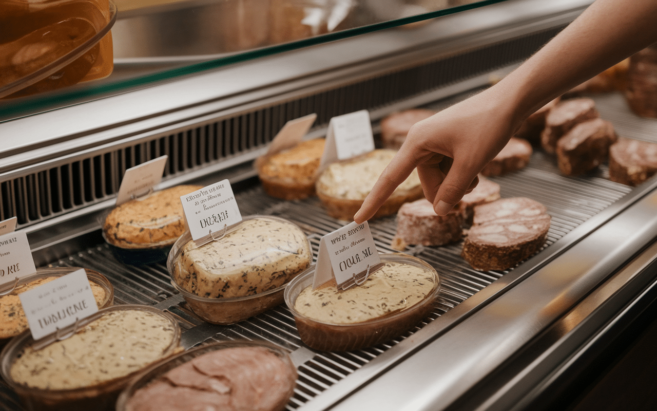 comptoir charcuterie terrine de campagne charcutier en vitrine