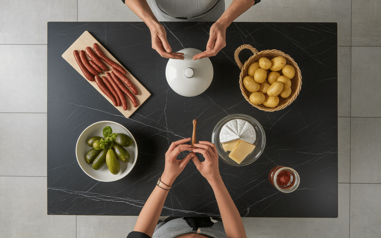 préparer assiette franc comtoise dans cuisine moderne