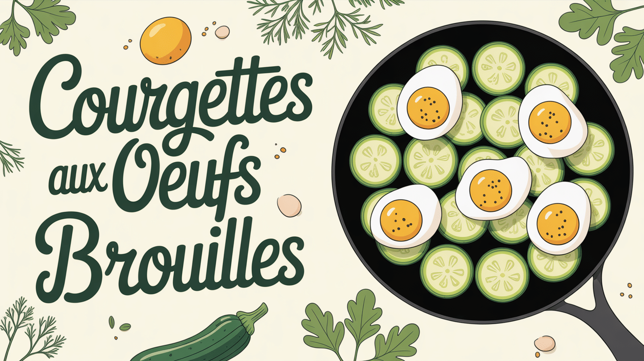 Courgettes aux œufs brouillés en poêle fonte stylisée