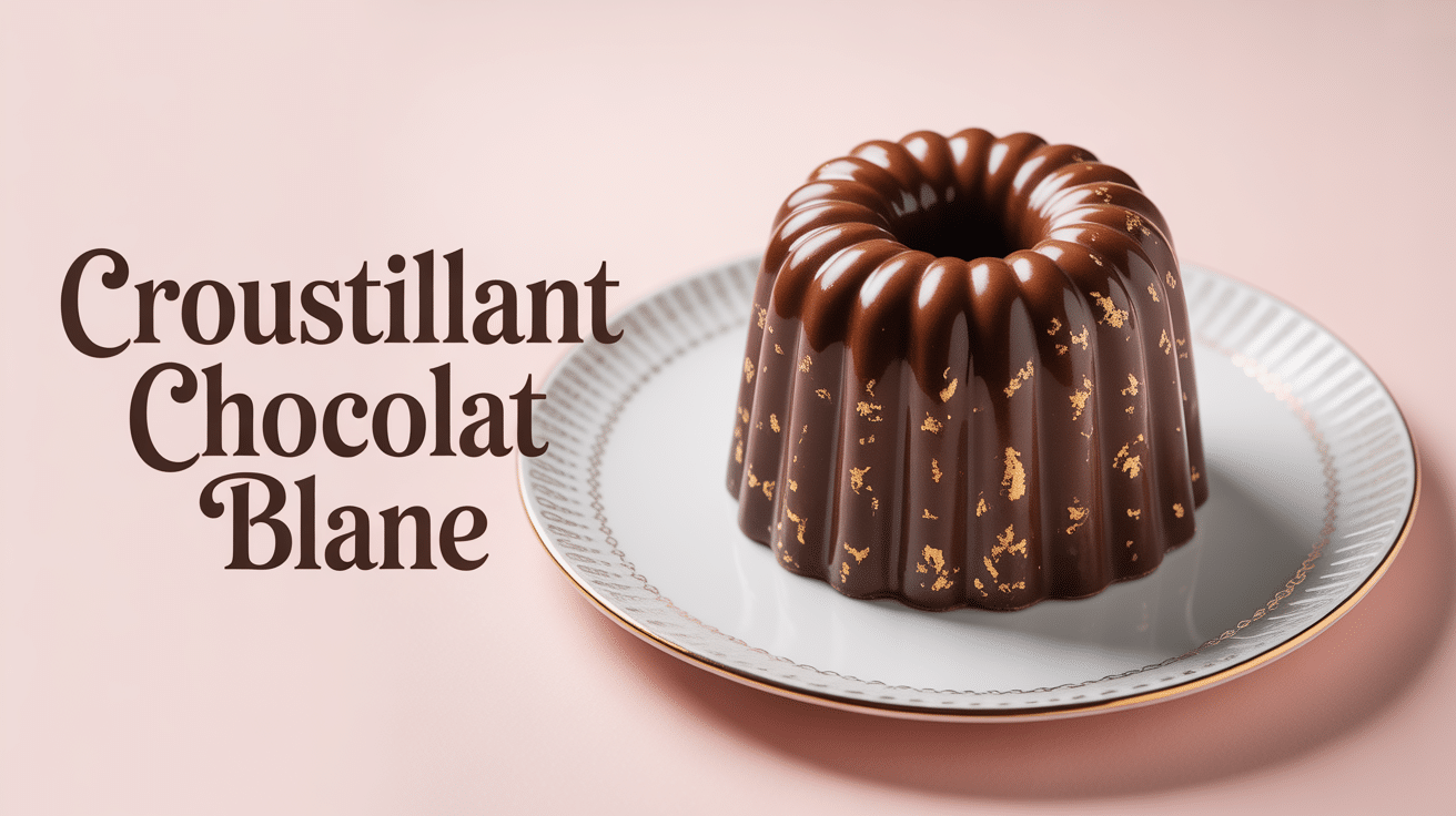 Croustillant chocolat blanc doré sur assiette