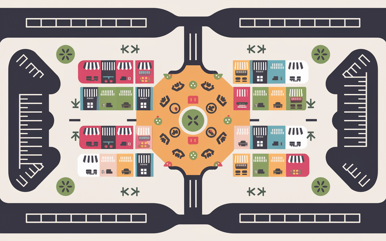 plan vue du haut el mordjene shopping parking boutiques