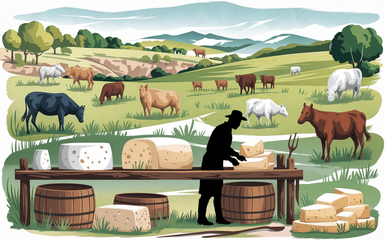 Paysage charentais avec fermier et fromagerie artisanale