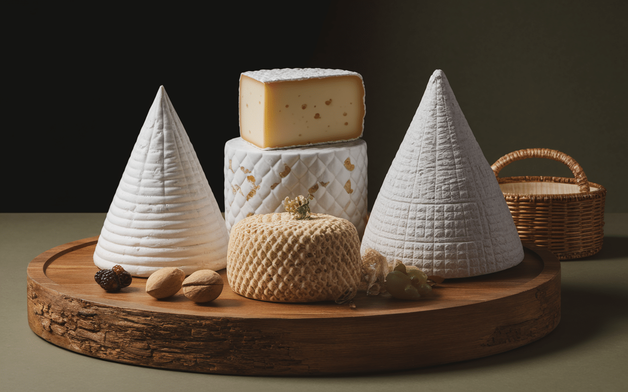 Plateau de fromages charentais assortis avec noix et raisins