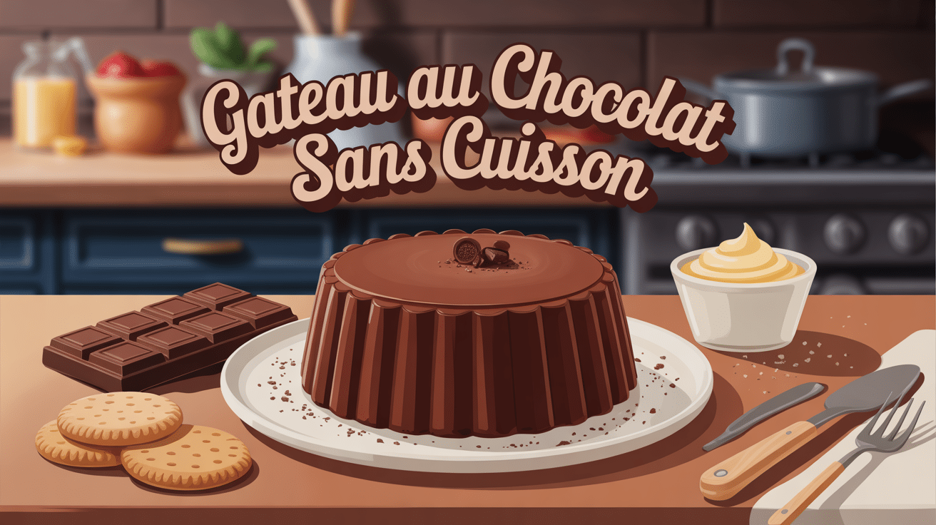 gâteau chocolat sans cuisson 3 ingrédients sur assiette cuisine