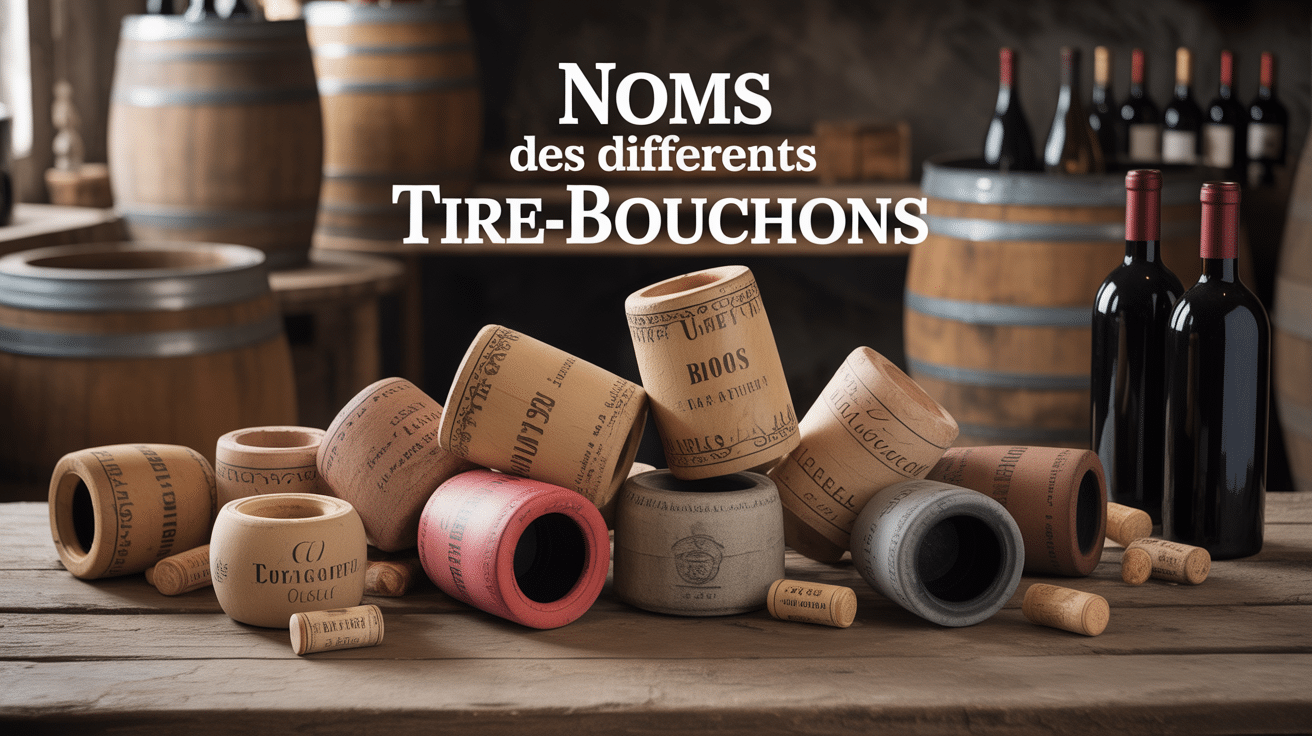 Nom tire bouchon collection variée avec bouteilles de vin