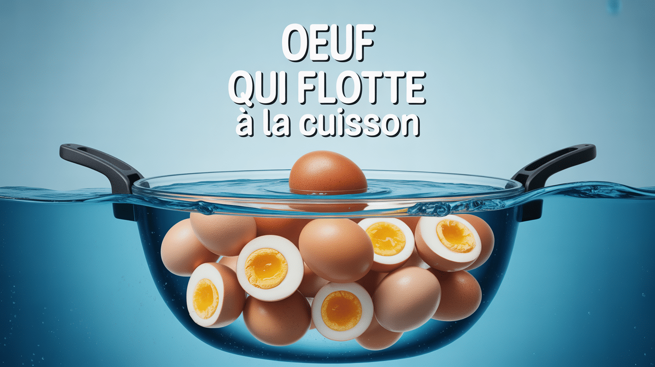Oeuf qui flotte à la cuisson vue de dessus