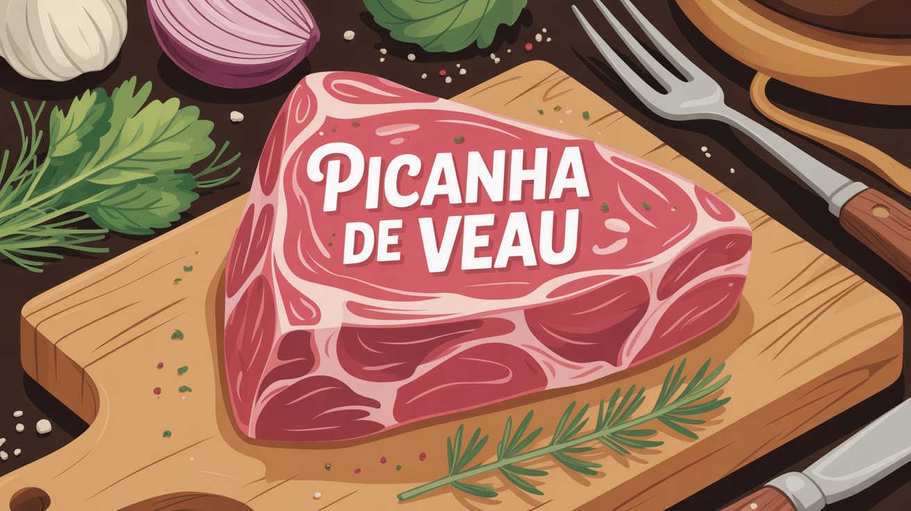 illustration picanha de veau sur planche avec herbes