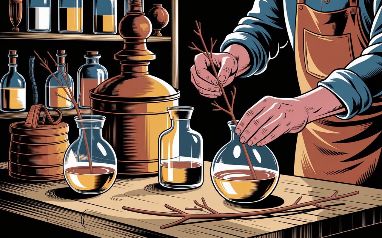 artisan façonne poire dans une bouteille atelier artisanal