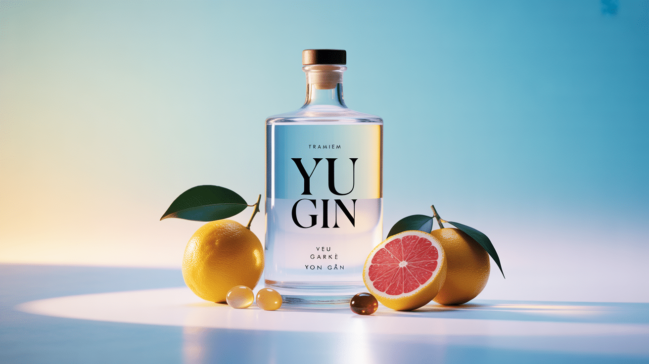 Yu Gin bouteille premium entourée yuzu et genièvre