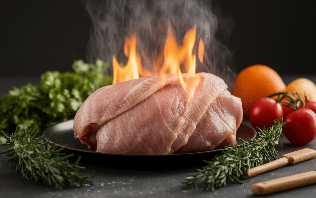 Araignée de porc dorée cuisson poêle fonte cuisine