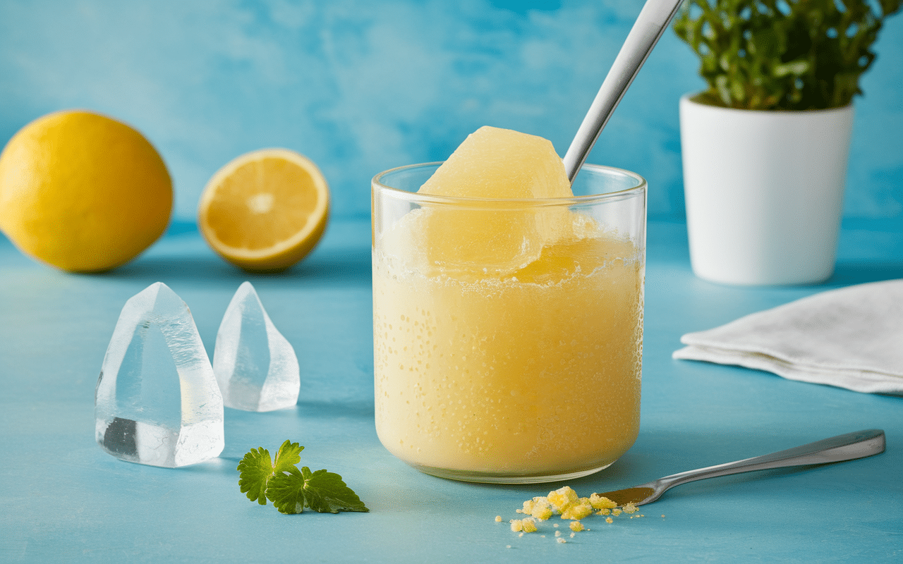Sorbet citron sans sorbetière dans récipient hermétique au congélateur
