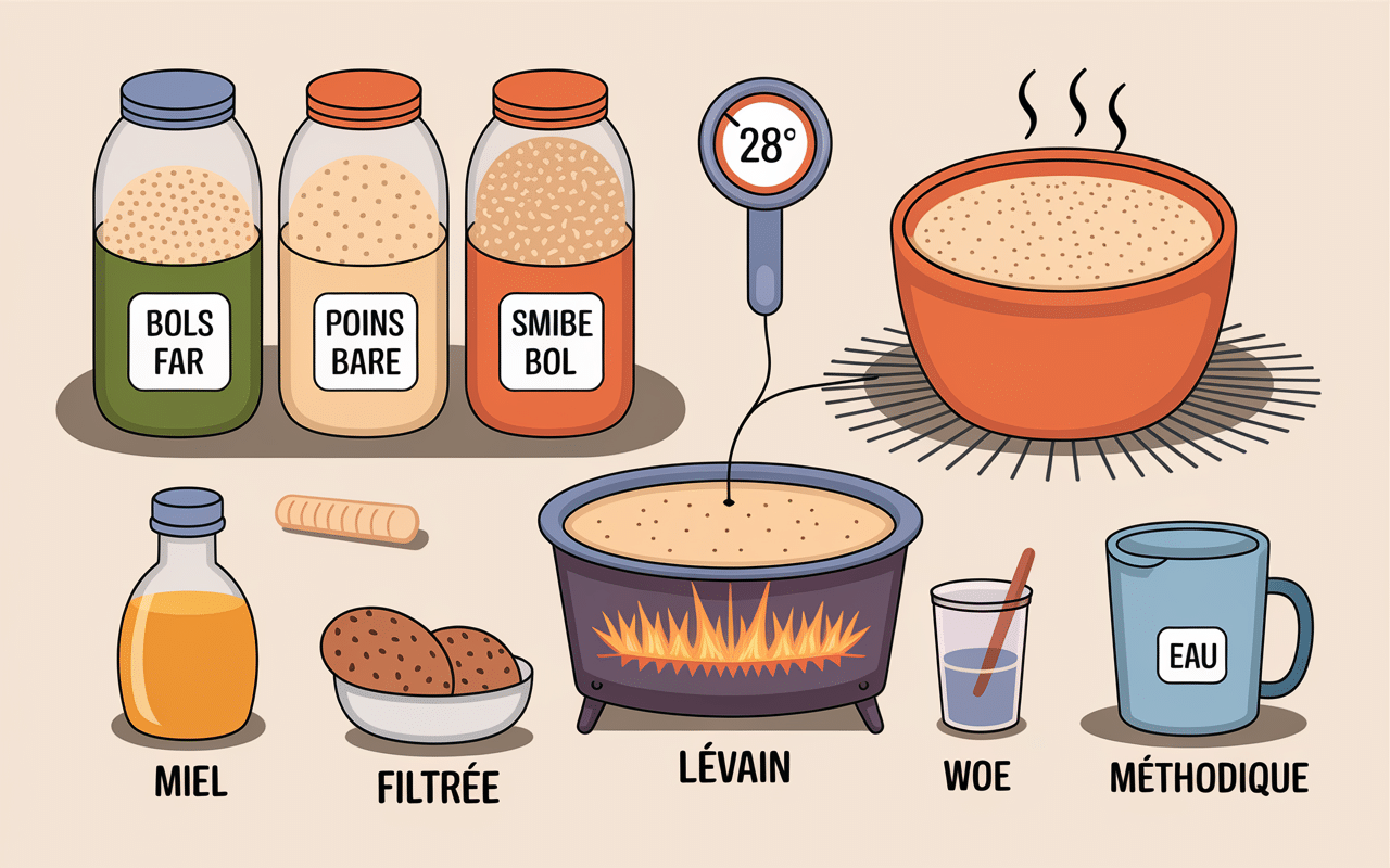 Farines et ingrédients pour faire son levain rapide