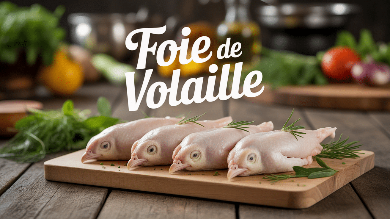 foie de volaille frais avec herbes et ustensiles
