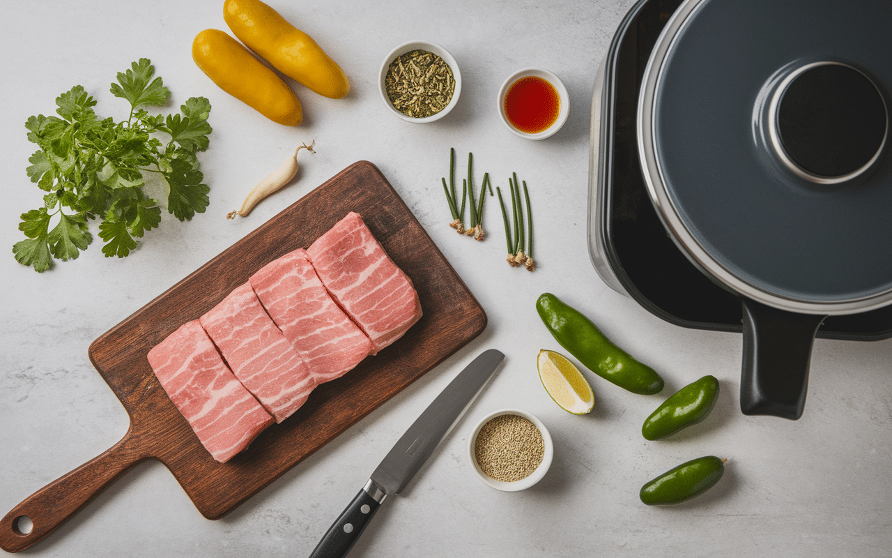 Ingrédients pour sauté de porc Cookeo sur planche