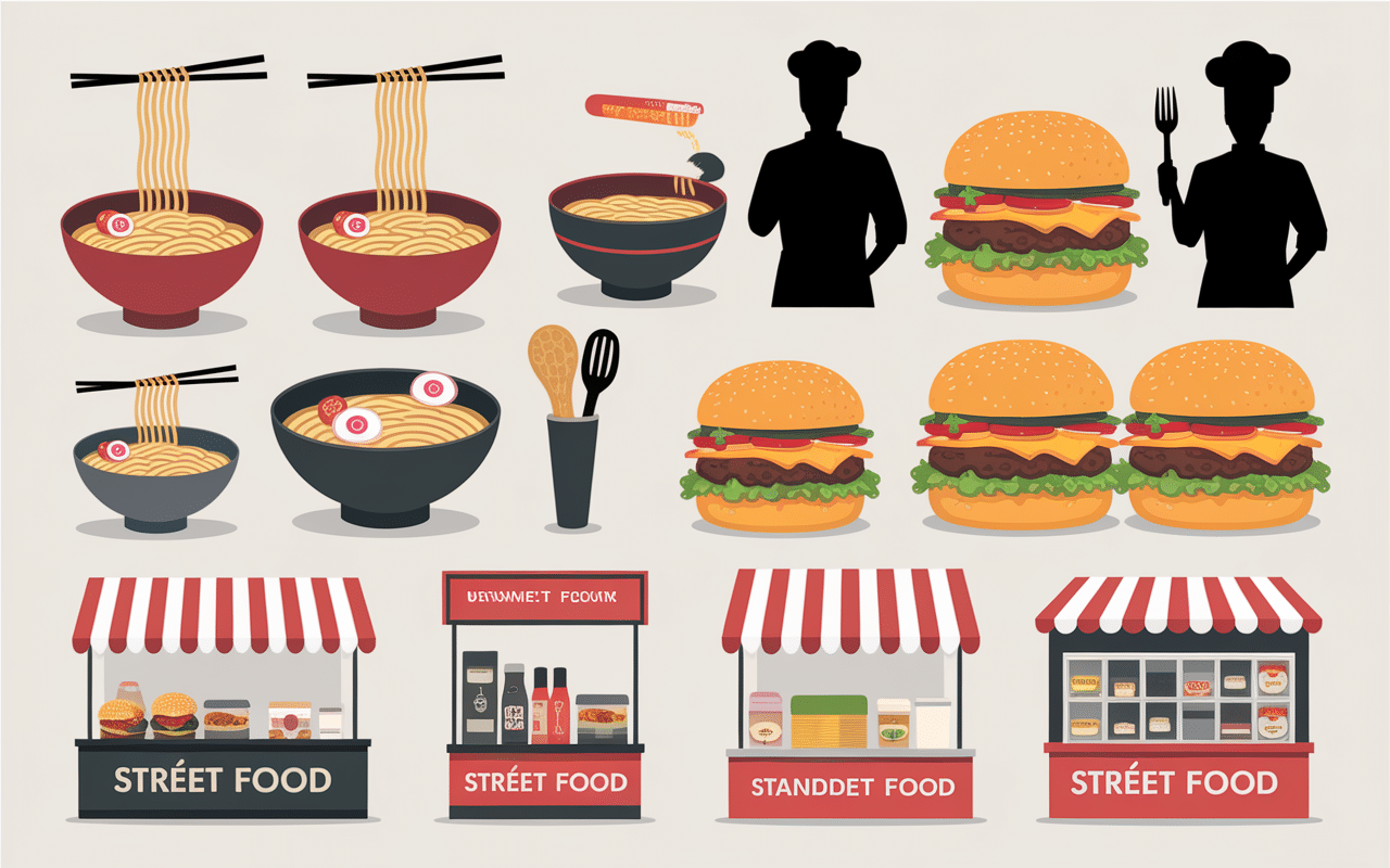 Evolution ramen burger chef street food galettes de nouilles