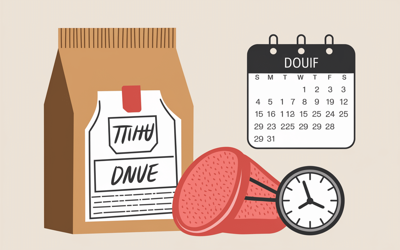 Emballage pâtes fraîches après date dépassée, loupe sur date