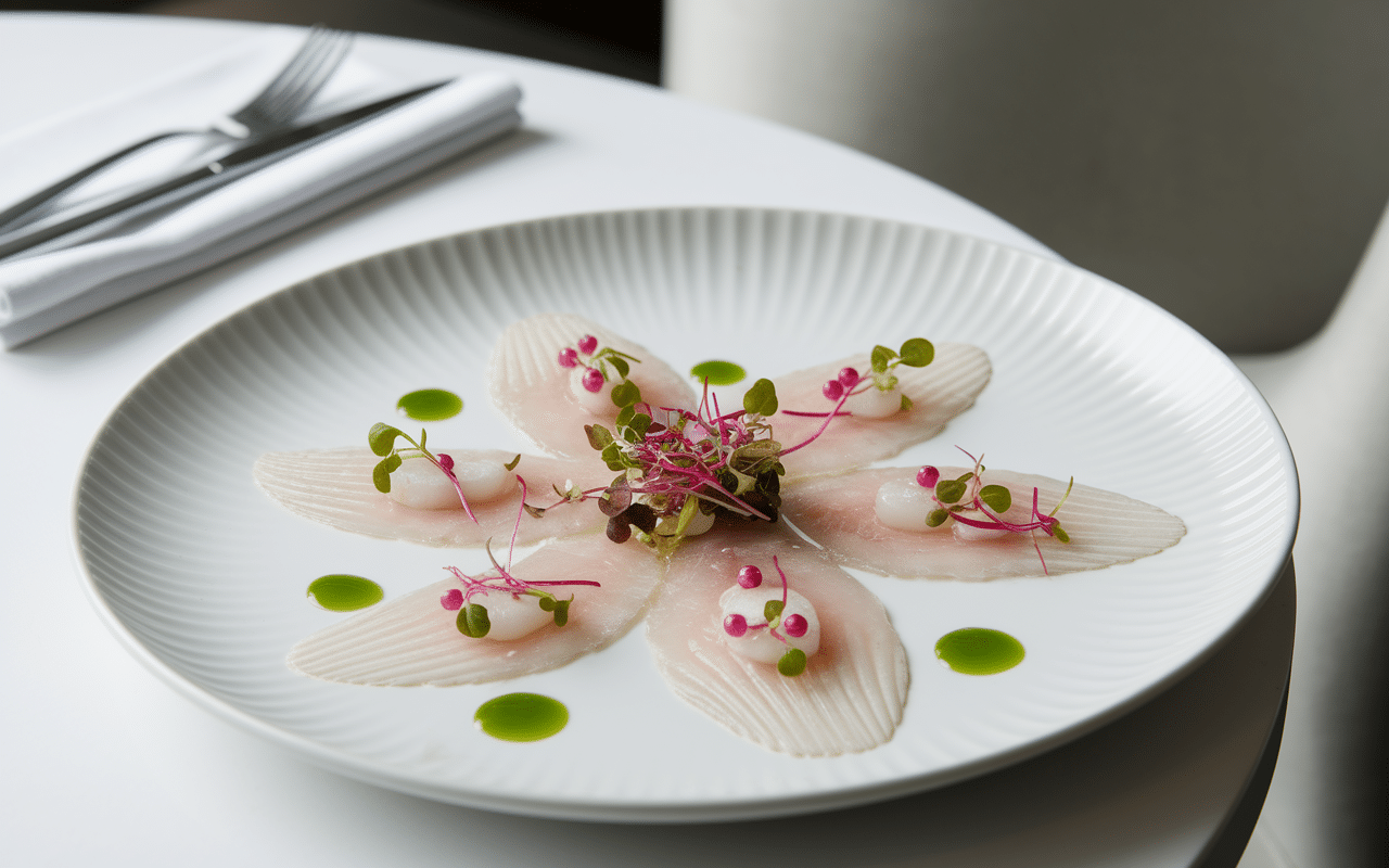 recette carpaccio saint-jacques chef étoilé dressage raffiné