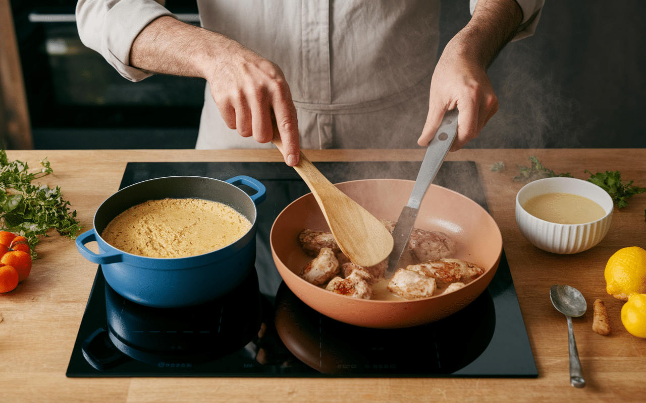 Étapes de cuisson recette vol-au-vent grand-mère avec roux, poulet et sauce