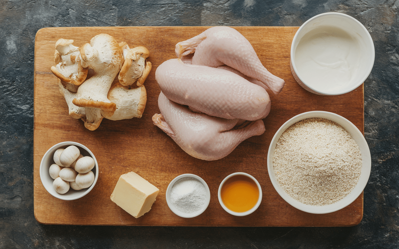 Ingrédients frais pour recette vol-au-vent grand-mère sur plan de travail