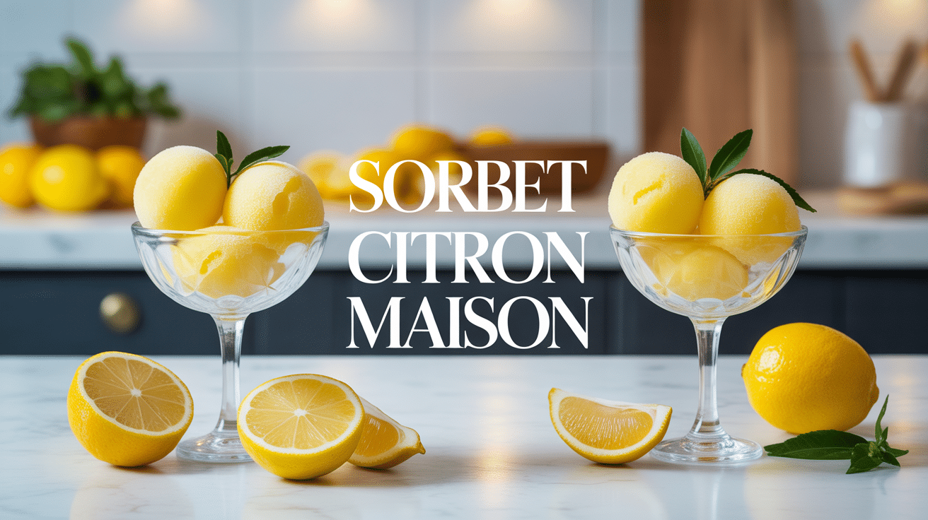 Boules de sorbet citron maison avec citrons frais