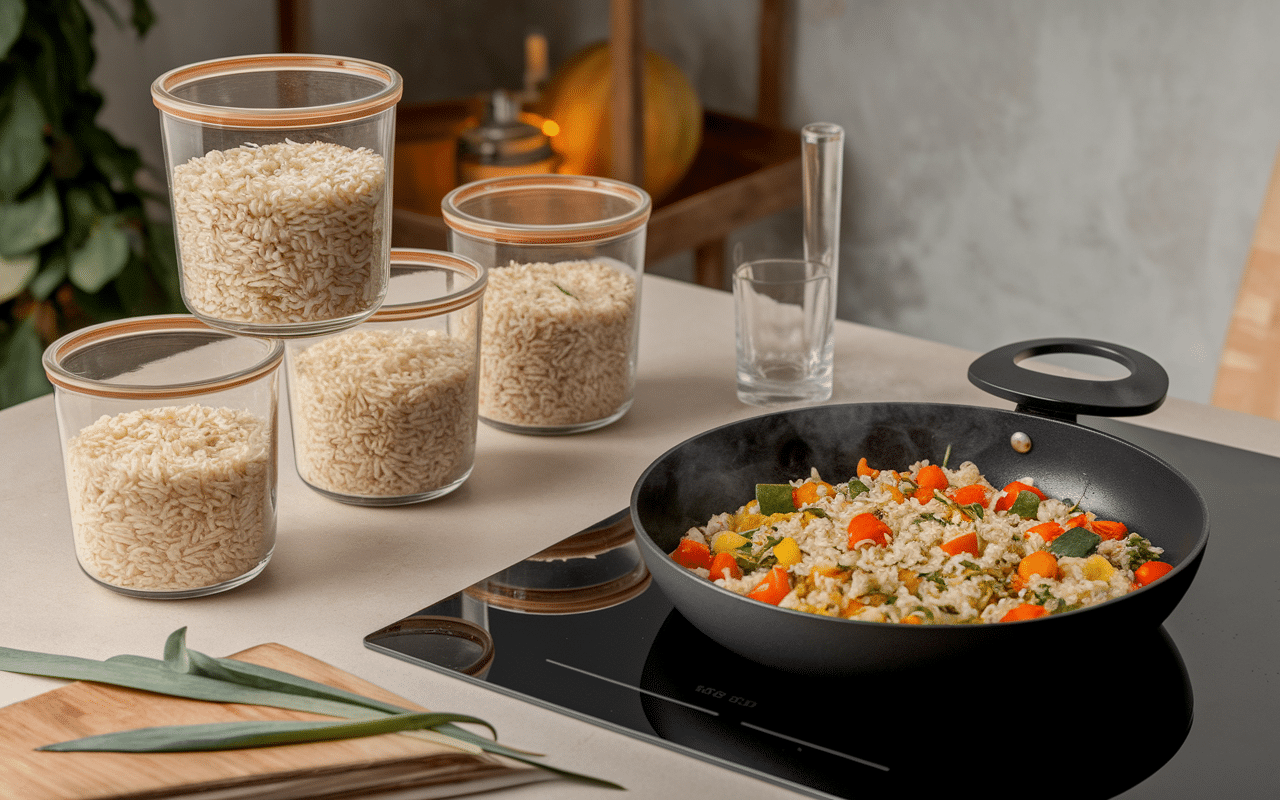 Riz pour une personne conservé et réchauffé