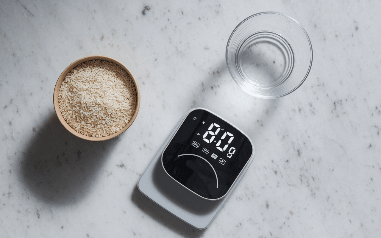 Riz pour une personne pesée sur balance