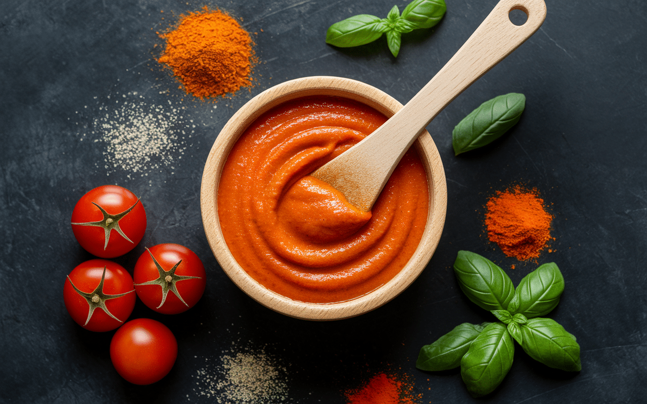 Sauce big tasty rouge-orangée et ingrédients frais