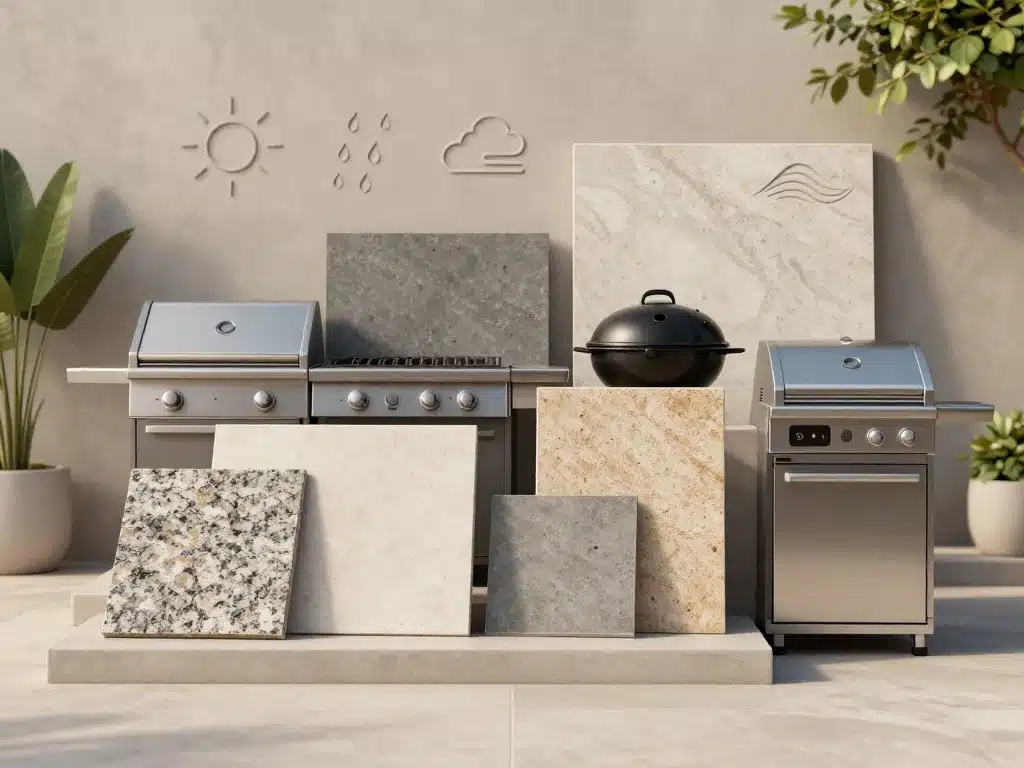 amenagement cuisine d ete avec materiaux resistants et appareils