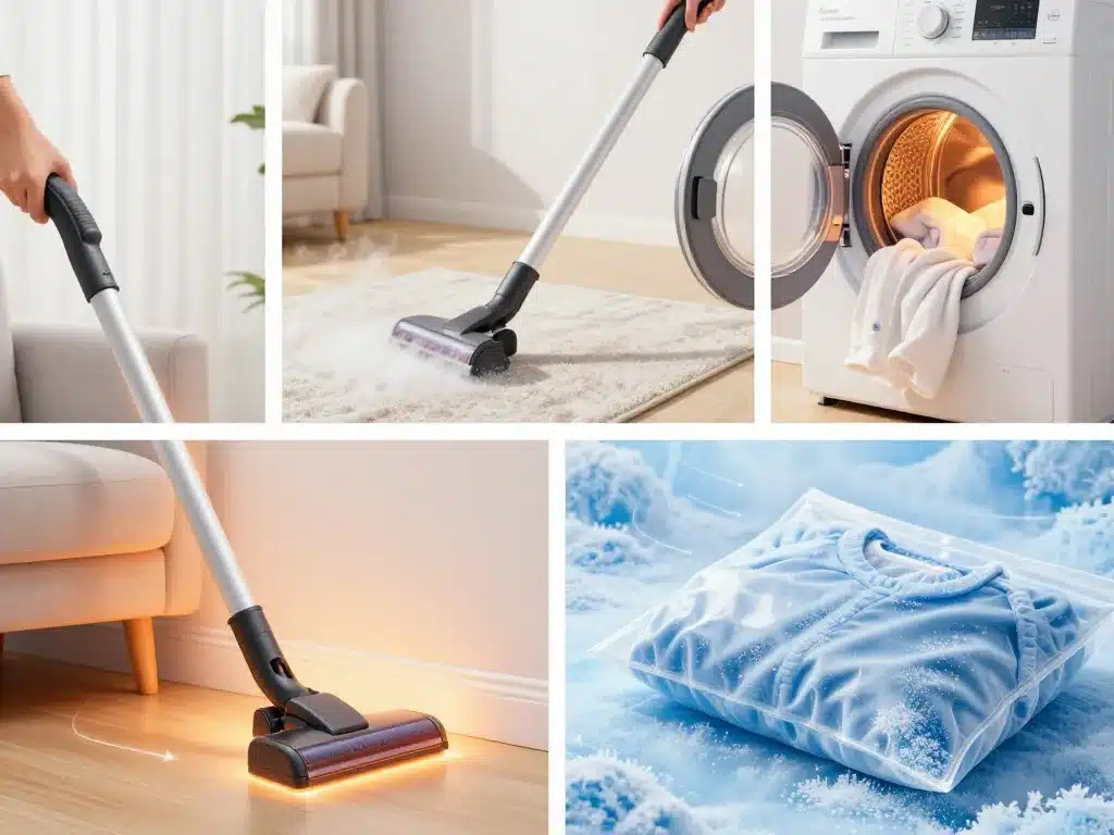 Aspiration, vapeur, chaleur et congélation contre anthrene de lit