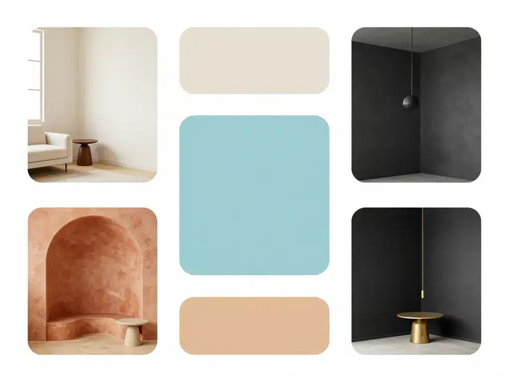 Schema associations bleu celadon avec blanc casse sable terracotta noir laiton