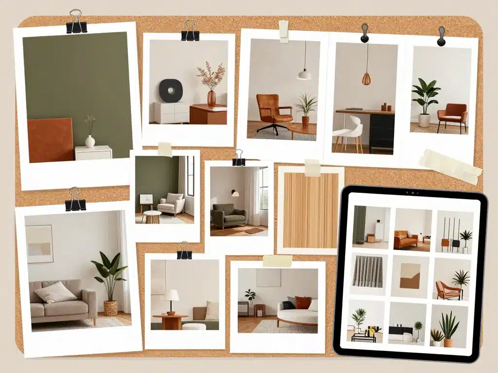 journal de la décoration avec magazines triés et moodboard éditorial