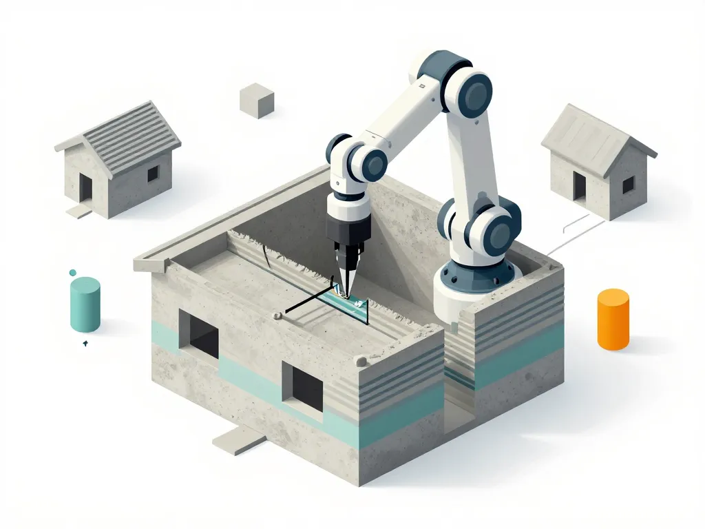 Schéma robot imprimant les murs d’une maison imprimée en 3d