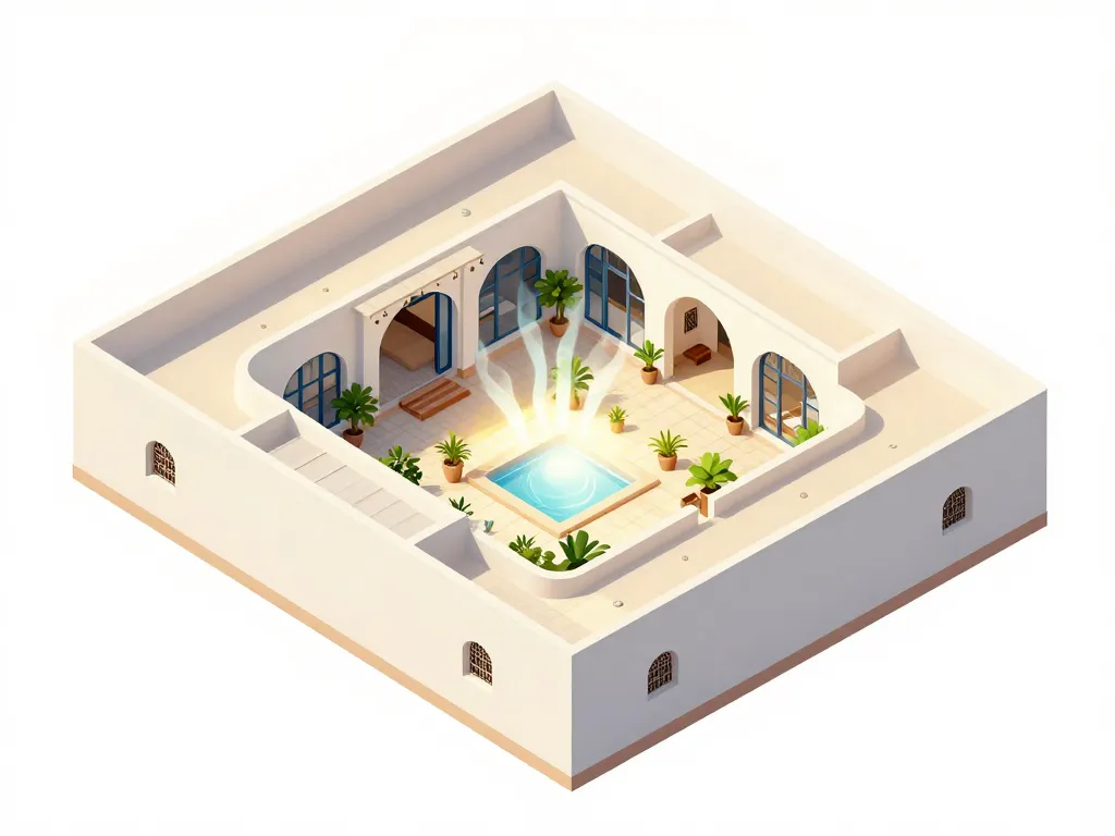 Schéma du plan de maison tunisienne autour d’un patio