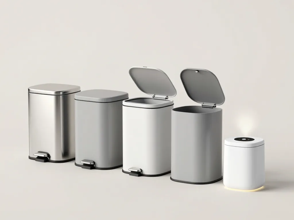 Alignement de petit poubelle inox plastique metal capteur