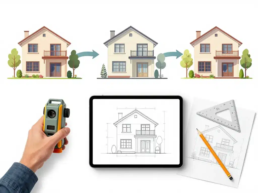 processus pas a pas du plan de facade, mesure a plan