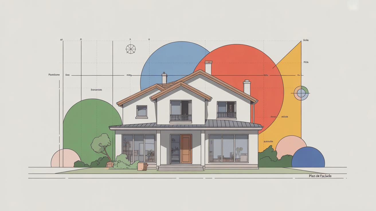 plan de facade pour permis de construire, illustration vectorielle