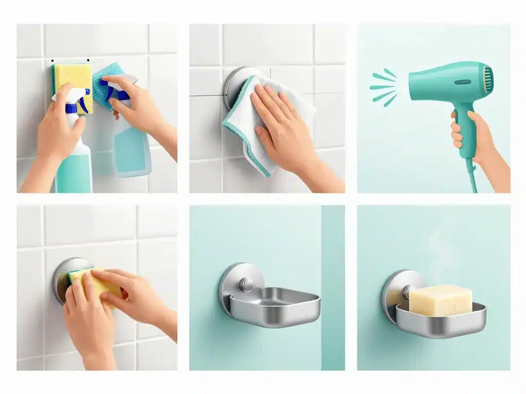 Étapes pose porte-savon douche sans perçage