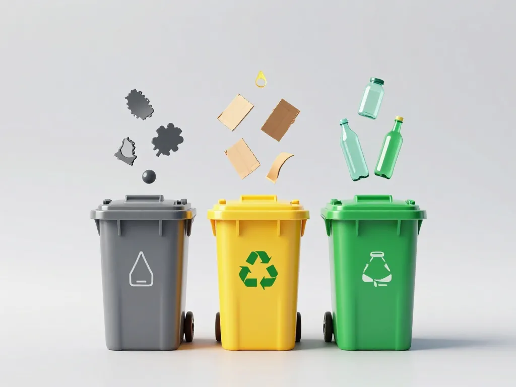 Visuel tri pour sortir les poubelles, bacs gris jaune vert