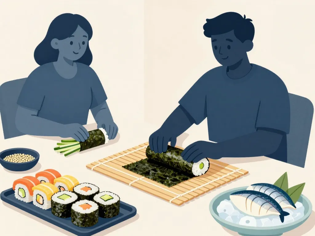 Préparation makis japonais maison avec riz nori et garnitures