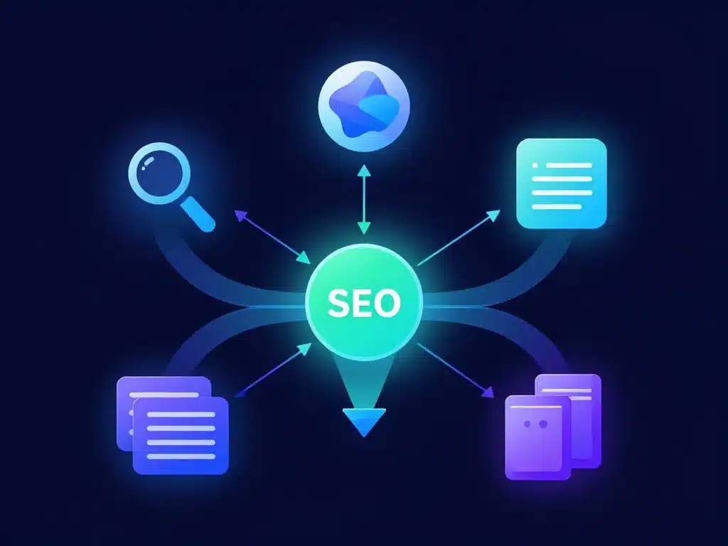 Diagramme technical marque reliée à SEO, contenus et produit