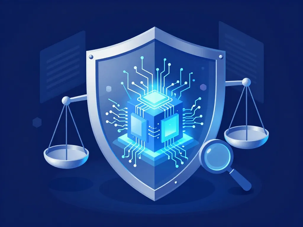 Schéma protection technical marque : cœur technologique, bouclier et balance