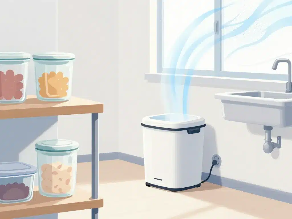 vers blanc maison, cuisine propre, boîtes hermétiques, moustiquaire, déshumidificateur