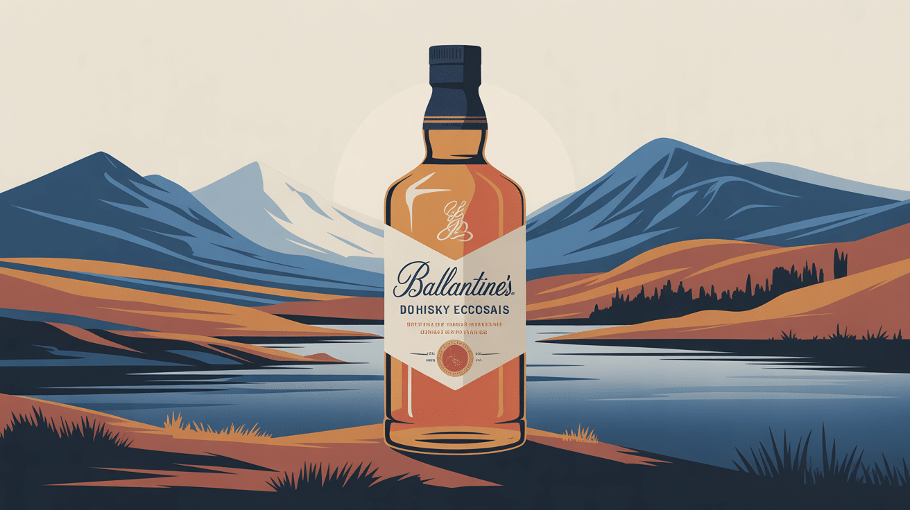 ballantines bouteille scotch sur fond highlands